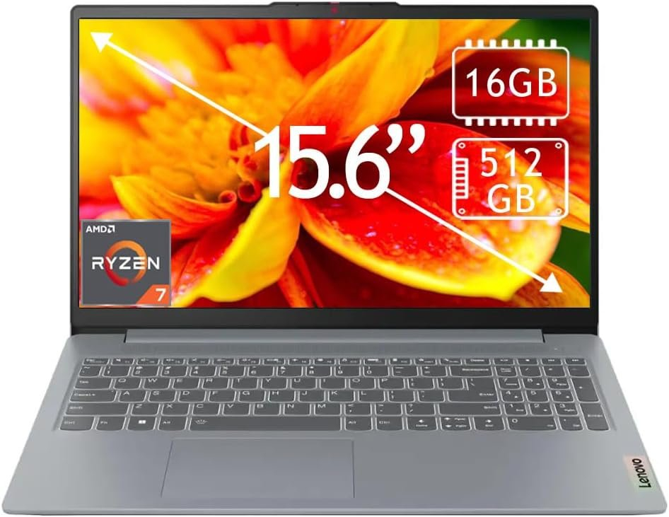 Lenovo IdeaPad Slim 3 15.6 Full HD Touchscreen Laptop with AMD Ryzen 7 5825U, 16GB RAM, 512GB SSD in Arctic Grey