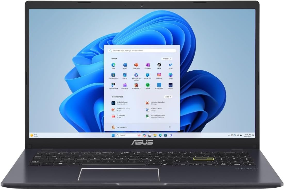 ASUS 15.6" Vivobook Go Slim Laptop for Students - Intel N4500, 4GB RAM, 128GB SSD, Windows 11 in Star Black