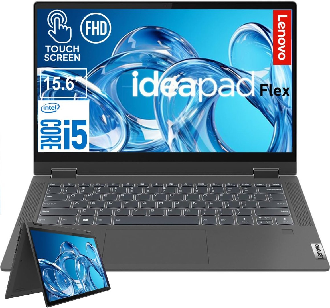 Lenovo IdeaPad Flex 5 15.6" FHD Touchscreen Laptop: Intel Core i5, 8GB RAM, 1TB SSD, Windows 11, Backlit Keyboard, Fingerprint Reader, Graphite Gray
