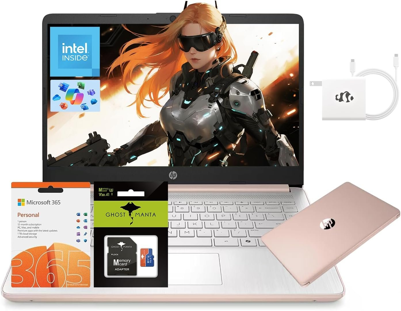 HP 14" Laptop, Intel Processor N150 (Beat i3) 16GB RAM 256GB Storage(128GB UFS + 128GB SD Card) 1-Year Office 365 Copilot AI Win11 WiFi6 Laptops-Computer for Business Student w/GM Accessory