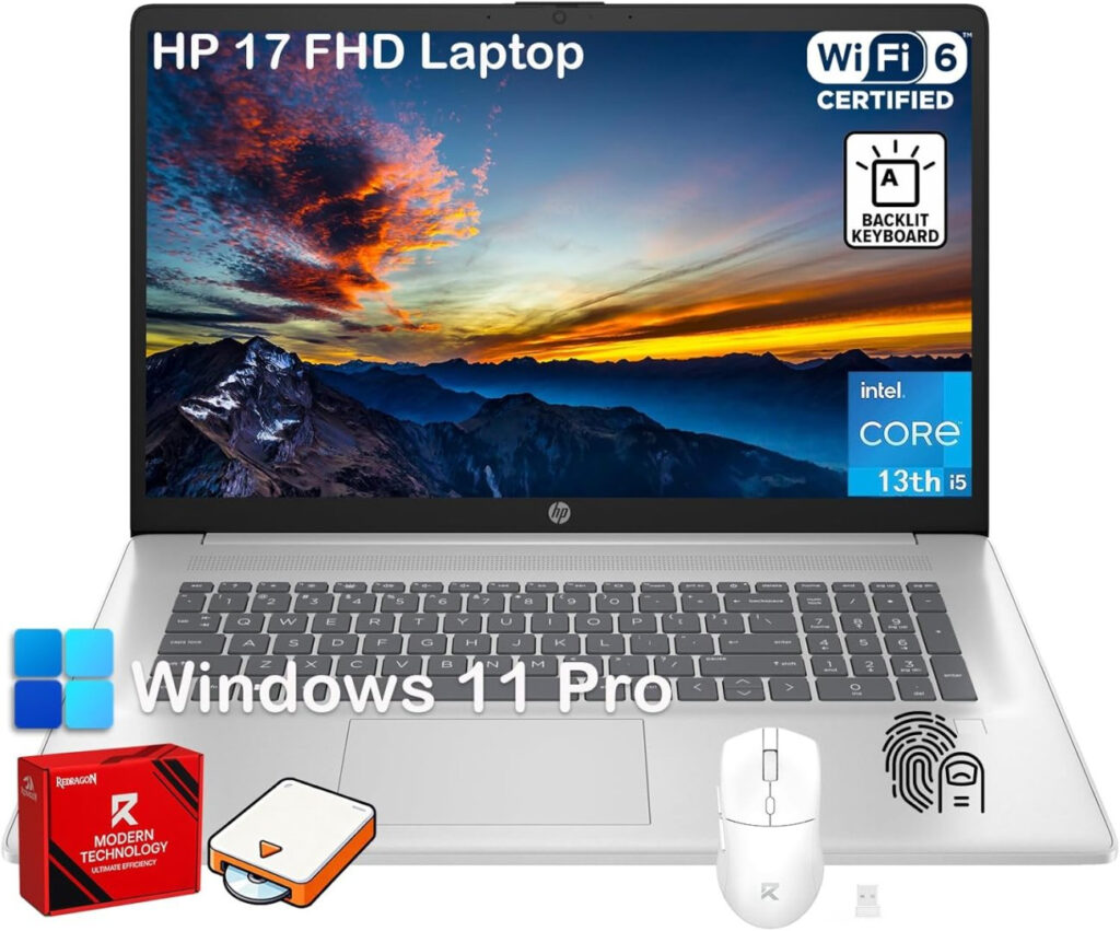 HP 17.3 FHD Business Laptop – 10th Gen Intel i5, 12GB RAM, 512GB SSD, Win11 Pro, Backlit Keyboard & Fingerprint Security