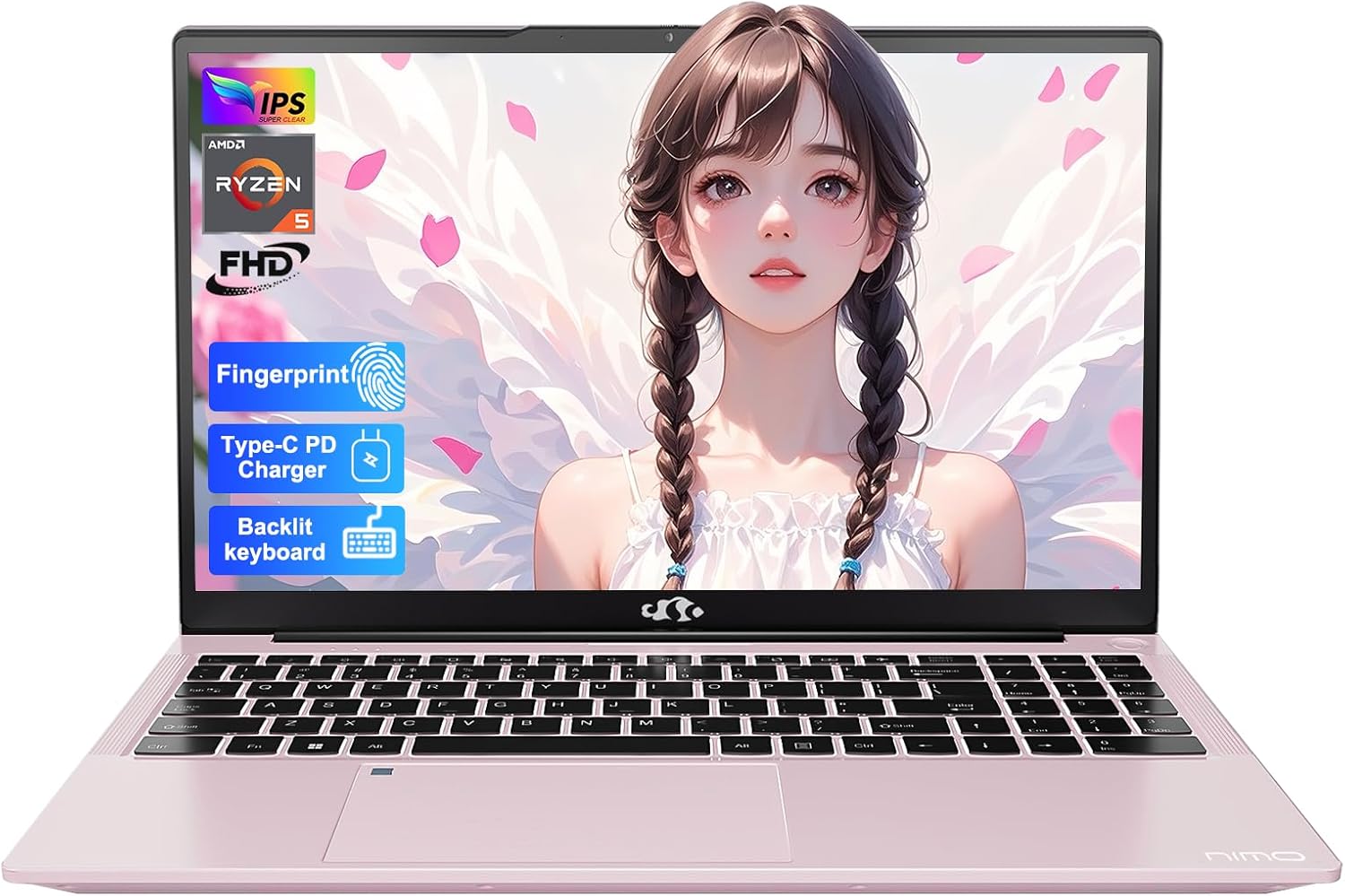 NIMO 15.6'' FHD IPS Laptop with Ryzen 5, 16GB RAM, 512GB SSD, and Backlit Keyboard - Perfect for Students