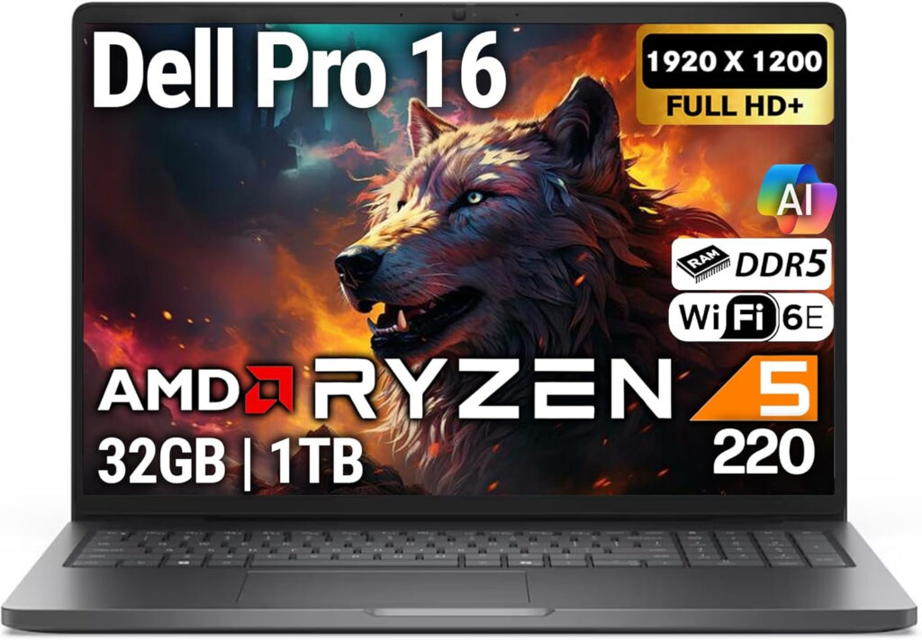 Dell Pro 16 FHD Business Laptop: AMD Ryzen 5, 32GB DDR5 RAM, 1TB SSD, Windows 11 Pro