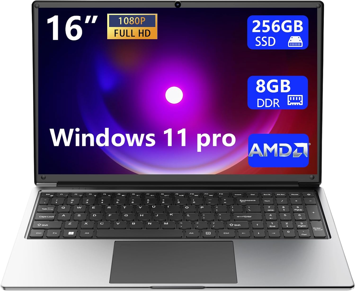 16-Inch Portable Laptop with AMD A9 9400, 8GB RAM, 256GB SSD, and Expandable Storage to 1TB