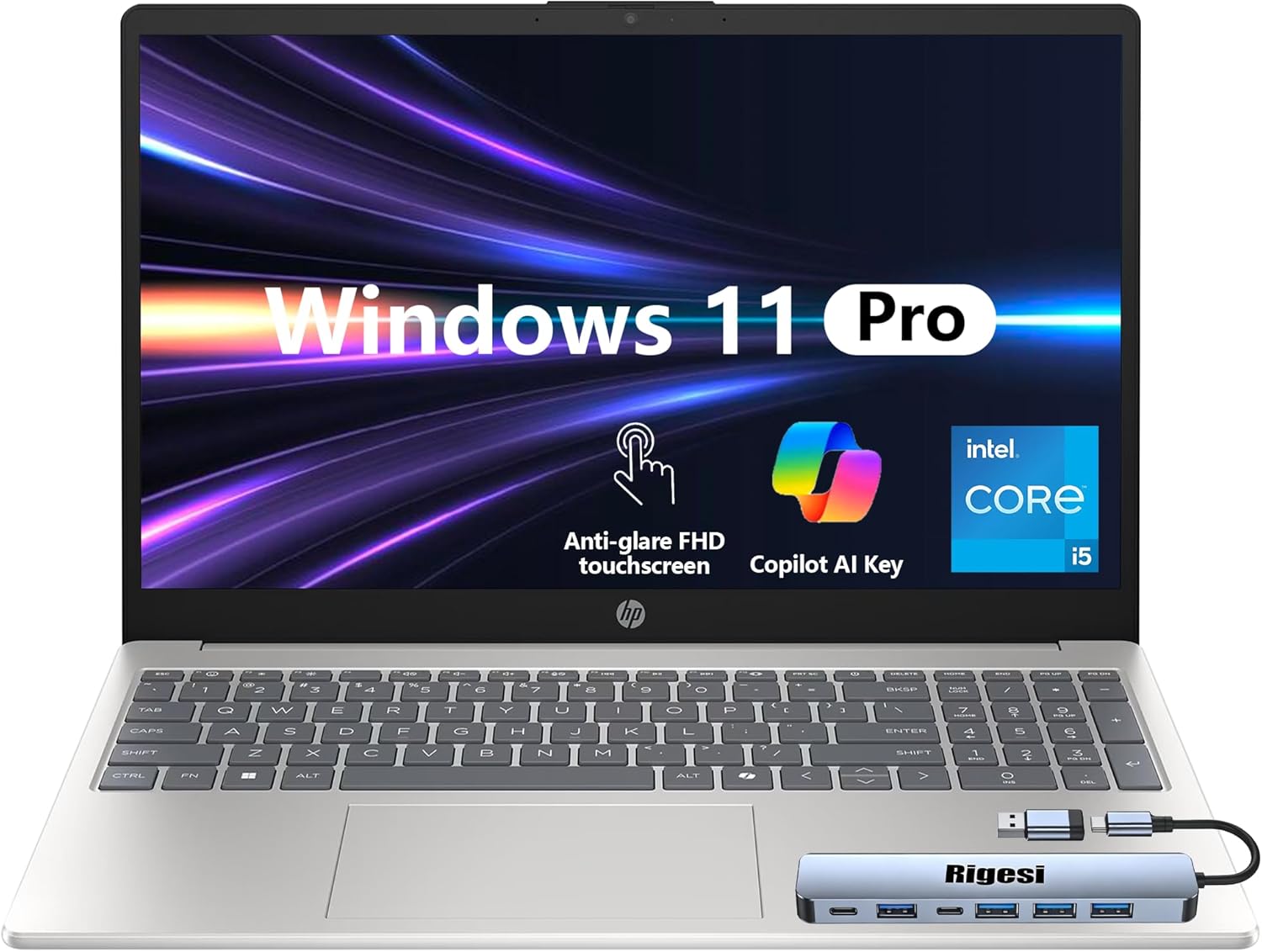 HP 15.6" FHD Touch Laptop with Intel i5, 16GB RAM, 512GB SSD, Windows 11 Pro & Docking Station - Flagship Business Bundle in Natural Silver