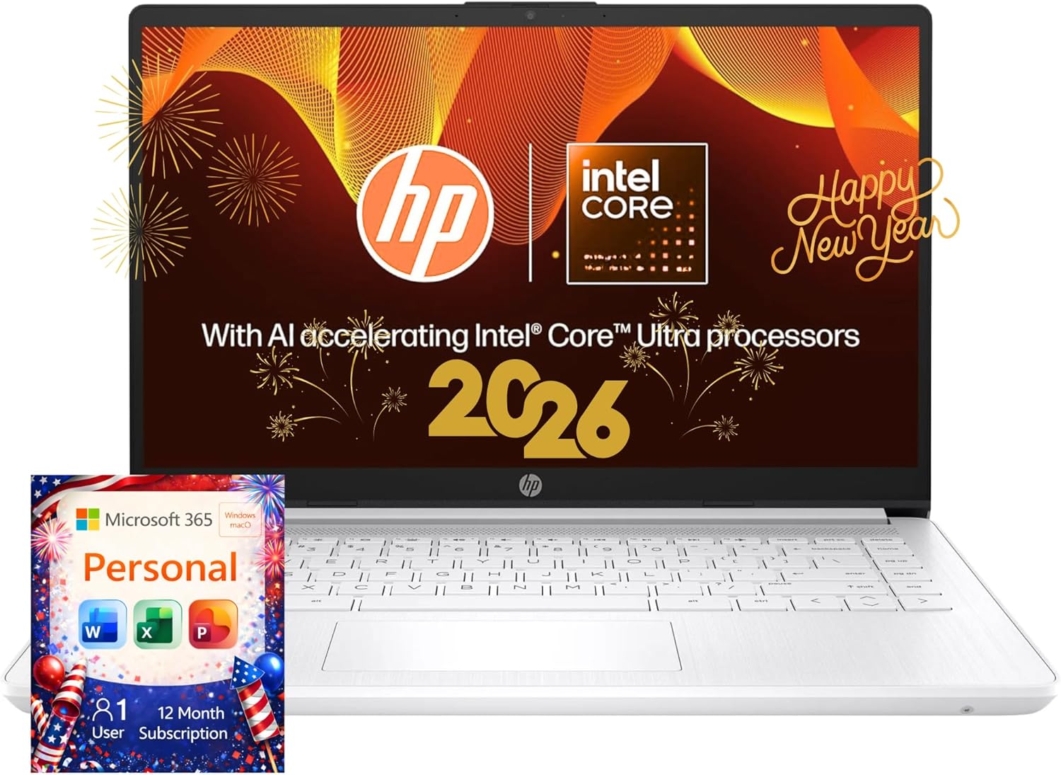 HP Business Laptop with Intel Processor, 8GB RAM, 1TB OneDrive, 64GB SSD & Microsoft Office 365 - Fast Response, Long Battery Life, White